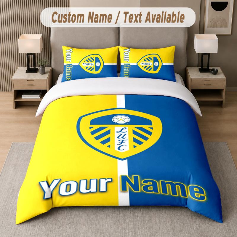 Custom Name Leeds United FC 3Pcs Duvet Cover Set Personalized Text Bedding Pillowcases Bedroom