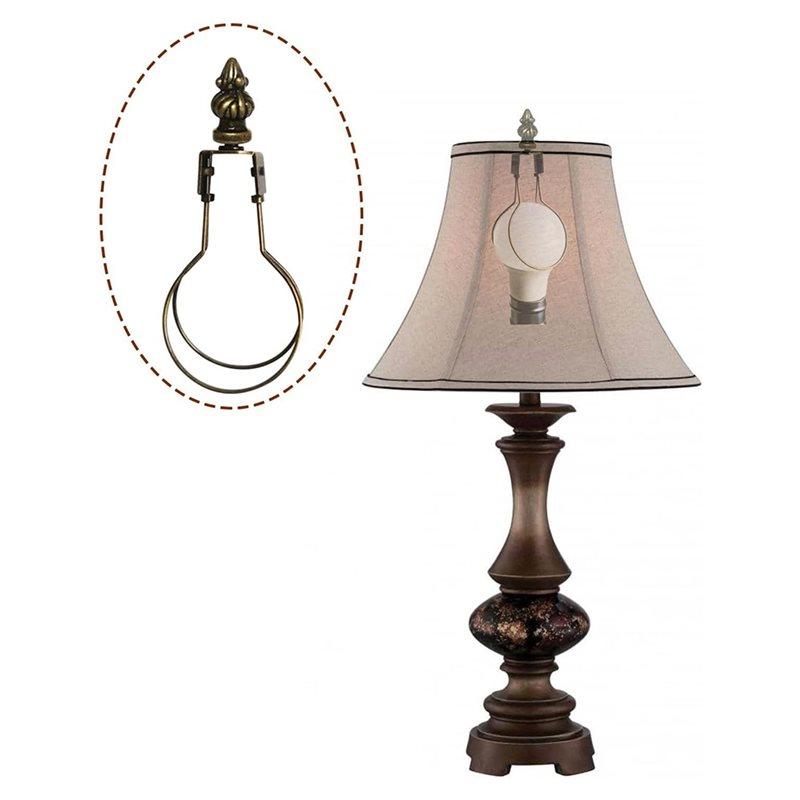 B02C-Brass Lampshade Adapter Clip On For Light Bulb Clip Includes Decoration Finial, Spring Clip For Light Bulb
