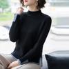 Classy Knitted Sweater Women Solid Color Half High Collar Warm Pullover Jumper Casual Loose Sweaters