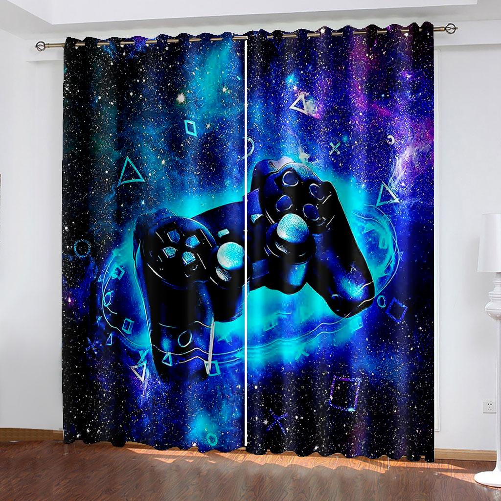 2 Pieces 3D Pattern Video/TV Game Player Printing Living Room Game Handle Curtains For Kids Room Decoration Drapes