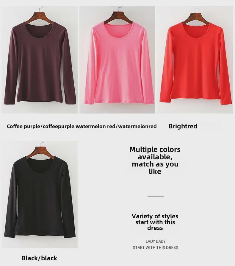 Женский термосвитер из чистого хлопка с длинными рукавами - круглый вырез, теплый топ на осень/зиму