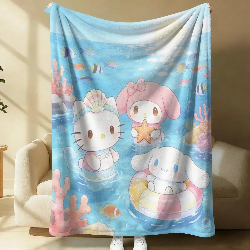 Sanrio Cute Warrior Flannel Blanket Soft Warm Fluffy Throw Home Decor Luxury Bedding Sofa Bed Cover Lightweight Summer Blanket