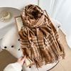 Sweet Literary Plaid Scarf Women's Autumn and Winter Atmosphere with Coat Plaid Color Matching Warm Thickened Scarf