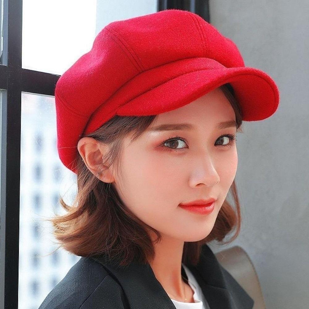 Ear Protection Woolen Octagonal Hat Solid Color Painter Caps Casual British Berets  Winter