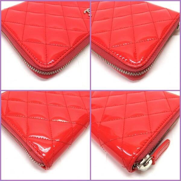 Used CHANEL Round zip long wallet Matelasse patent leather pink x silver hardware A50106 G21
