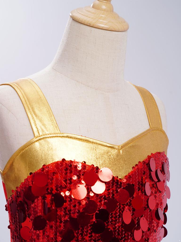 Платье-пачка для танцев для девочек, без рукавов, цветной блок, сверкающие пайетки, костюм для сцены, для выступления