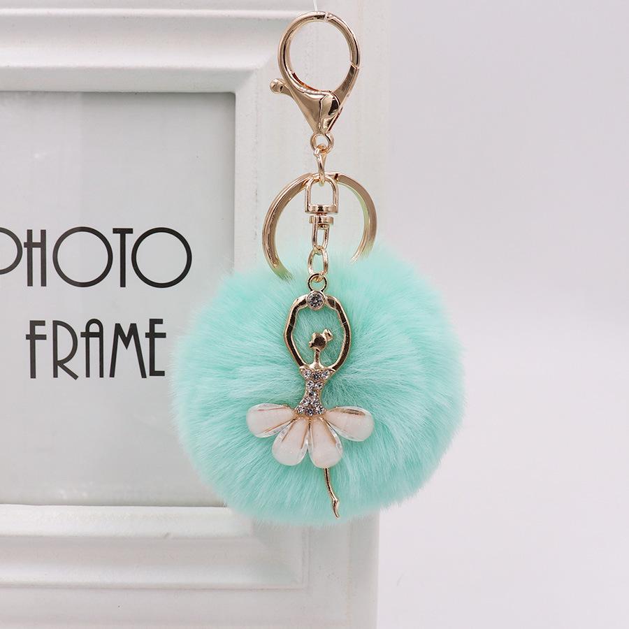 Ballet Dancing Girl Keyring Cute Fluffy Pompom Rhinestone Car Handbag Motorcycle Pendant Accessorie Keychain Retail Wholesale