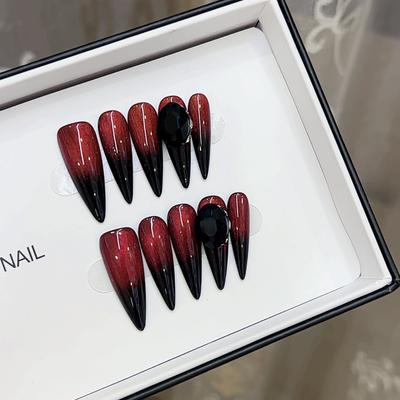 Чистый ручной работы фототерапевтический нейл-арт, ногти «Огонь», готовые патчи для нейл-арта «Кошачий глаз» демонстрируют белизну и темперамент