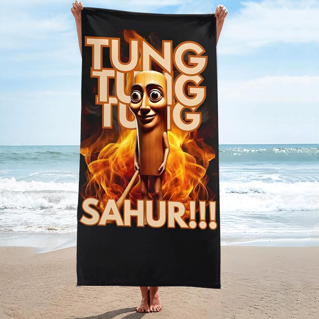 Итальянский Забавный Мем Tungtungtung Sahur Дизайн Узор Полотенце для плавания Летний Пляж Кемпинг Бассейн Дорожные принадлежности