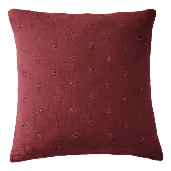 Embroidered Decorative Pillowcase "Gaïa Boho" 60 X 60 Cm &; 50 X 70 Cm "Cotton Gauze" - Gaïa Boho Wine Lees - 60 X 60 Cm