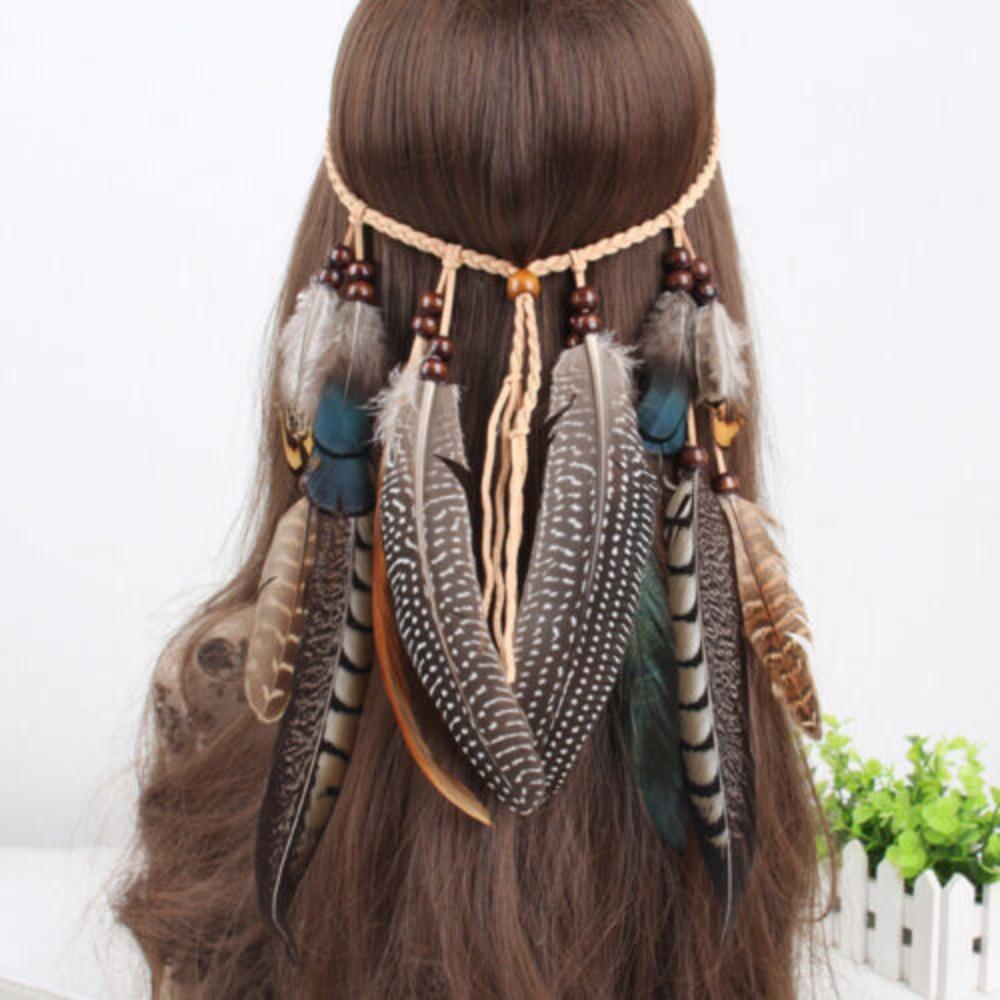 New Indian Hair Rope Boho Tassel Feather Tassel Headband Hippie Rope Tribal Hair Rope