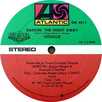12-дюймовая пластинка VOGGUE - Dancin' The Night Away DM4815 Atlantic, Красный R 1981 США Танцевальная и Электронная Б/У