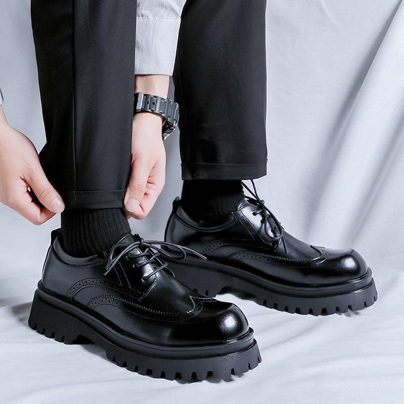 Men Fashion Genuine Leather Shoes Black Brown Carved Brogue Shoe Wedding Party Dress Breathable Platform Footwear Gentleman Mans