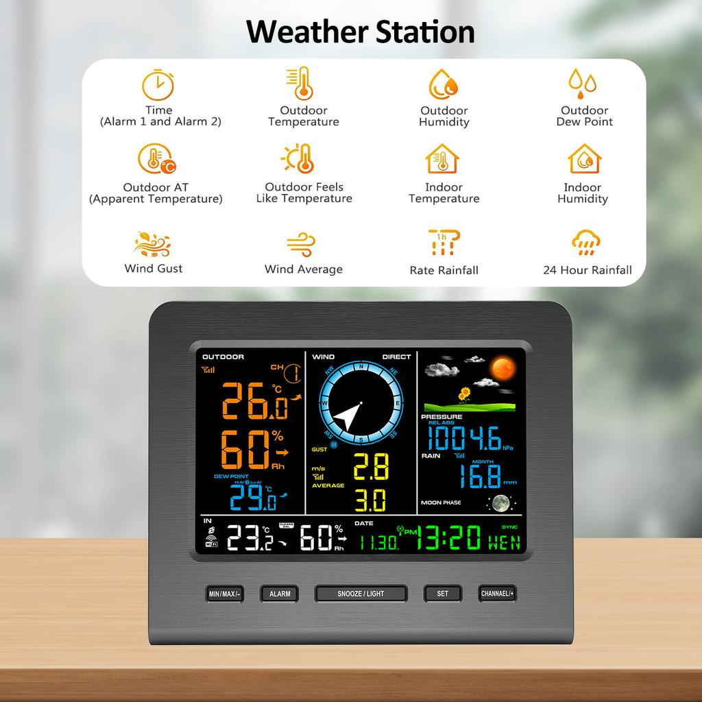 0366-WF Wireless Weather Station with Outdoor Sensor, Weather Station with Weather Forecast,