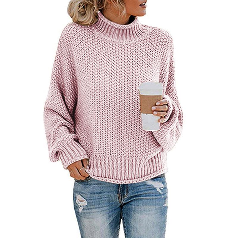 New Autumn Long Sleeve Loose Casual Knitwear Sweater Women Winter Half High Neck Pullover Sweaters for Women Fashion Plus Size Knitted Sweater 24889