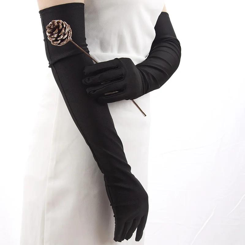 Классические женские взрослые черные белые красные серые оперные/до локтя эластичные атласные длинные перчатки женские перчатки-хлопушки, подходящие к костюму