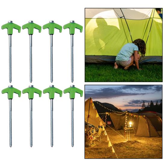 8Pcs Tent Stakes Heavy-Duty Metal Camping Stakes Threaded Anchors Set Up with Drill Hammer Superior Grip Tent Pegs On
