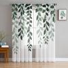 Leaf Plants, Rural Green Sheer Window Curtain Tulle Curtains for Livingroom Bedroom Hotel Home Decor Voile Drapes