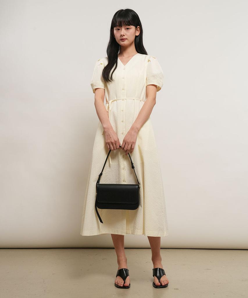 General Idea Striped V-Neck Puff Long Dress [Vanilla] / Gf2Lop514