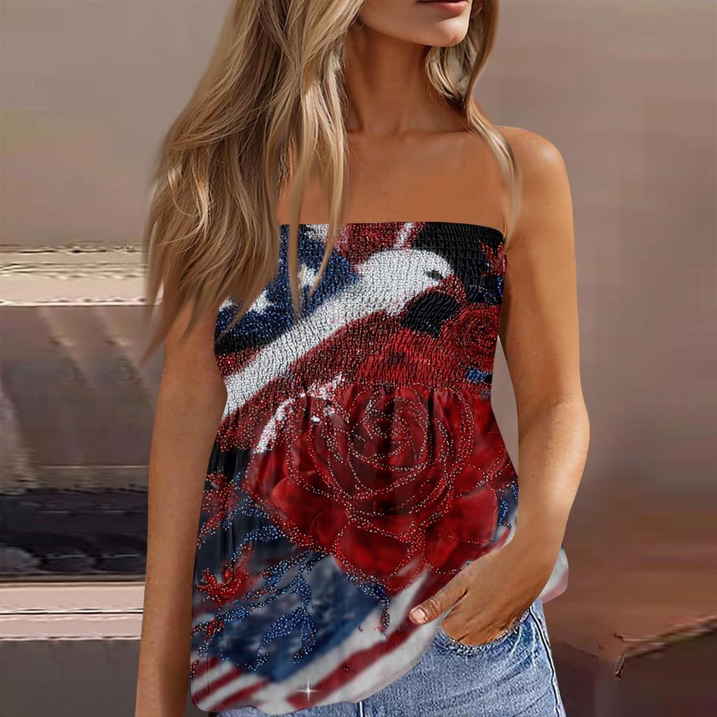 Women's fashionable sexy backless elastic Independence Day print bandeau top