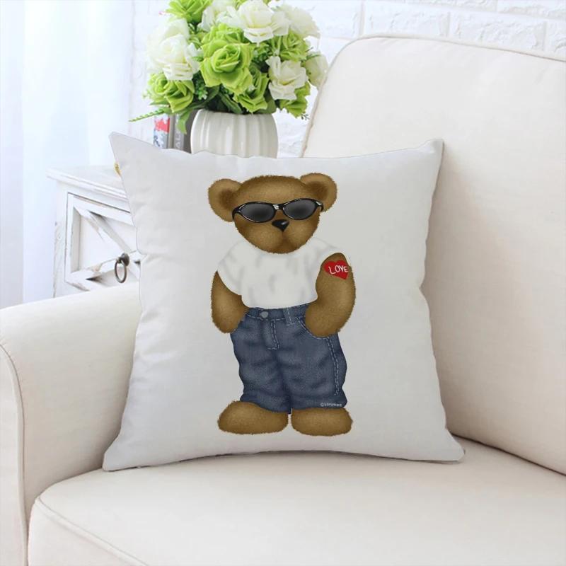 45x45см декоративная наволочка на подушку для дивана, модная наволочка с медведем, декоративная наволочка для кровати, индивидуальный подарок, спинка стула