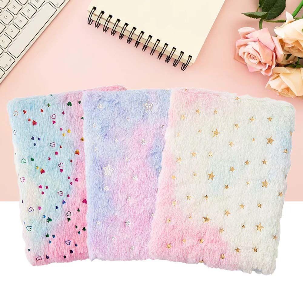 Gradient Colored Plush Fluffy Covered Notebook Funny Student Notebook Office Supplies