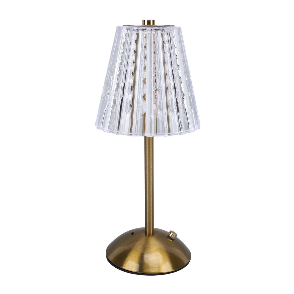 LED Cordless Crystal Table Lamp Stepless Dimmable 3 Color Temperature Touch Control USB Rechargeable
