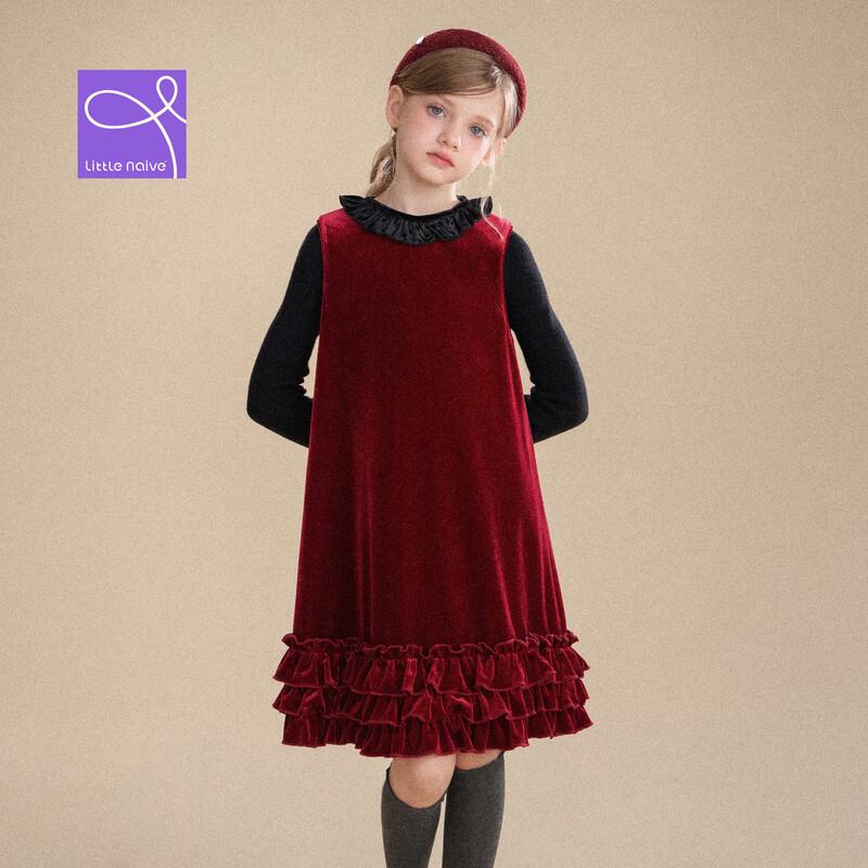 Little Naive Girls' Fleece-Lined Velvet Sleeveless Dress