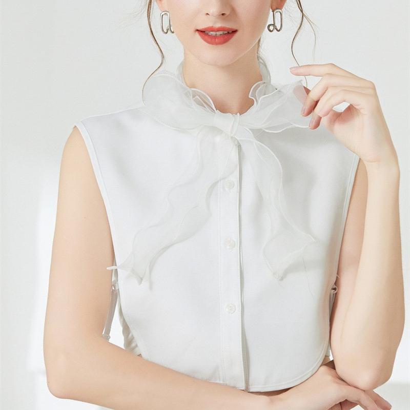 White Ribbon Fake Collar Decoration Lace Shirt Collar Detachable For Women Blouse Neckline Sweater Collar Shoulder Warp Collar