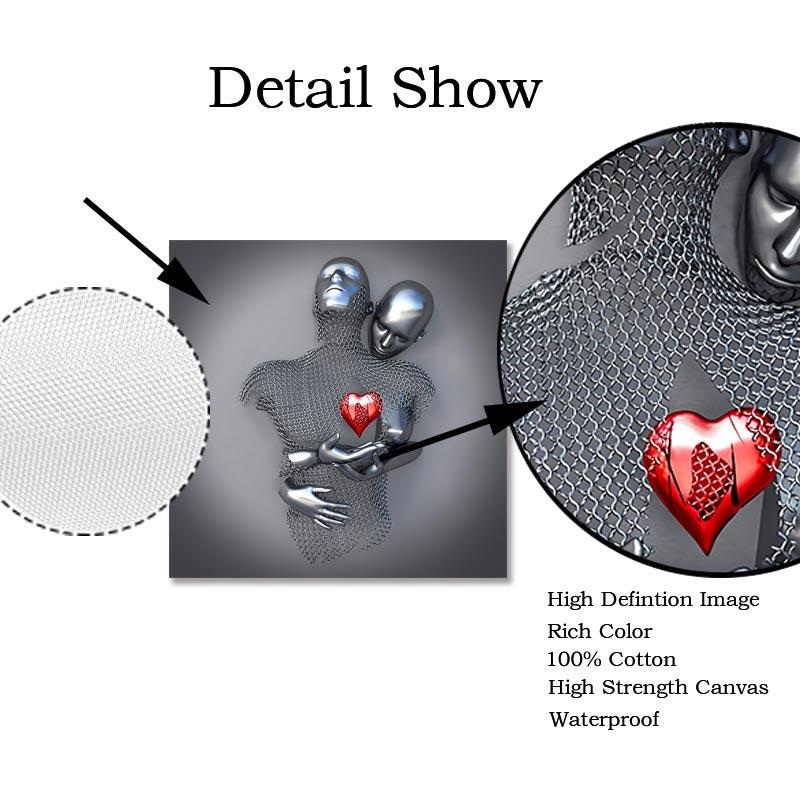 3D Visual Gold Silver Metal Figure Art Statue Canvas Painting Romantic Abstract Posters and Prints Wall Pictures Modern Home Decor for Living Room