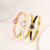 6 Colors Classic Luxury Stainless Steel Five Leaf Flower Open Bangle Simple for Woman Girl Party Trend Enamel Zircon Clover