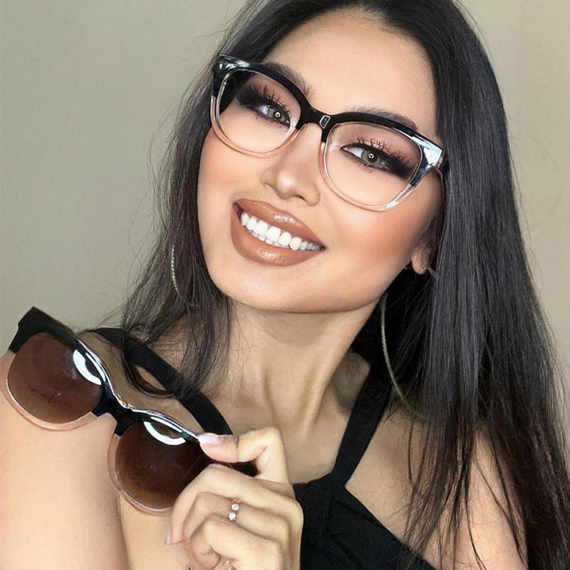 Women TR90 2 In 1 Polarized Sunglasses Magnetic Clip-On Myopia Optical Spectacle Frame Customizable Prescription Glasses