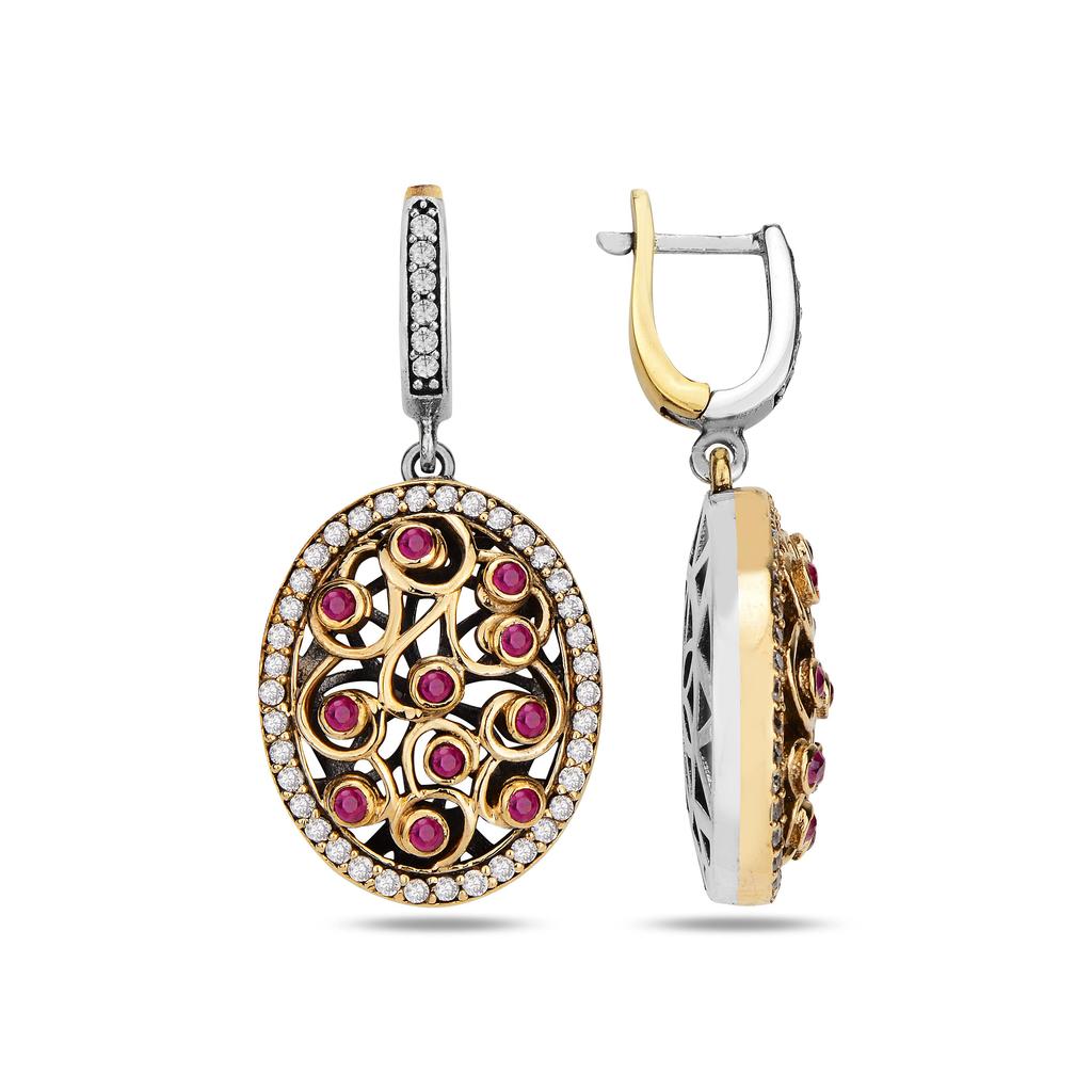 Изысканный комплект рубиновых украшений в османском стиле, серебряный комплект в винтажном стиле, рубиновое ожерелье, кольцо и серьги, ювелирные украшения ручной работы