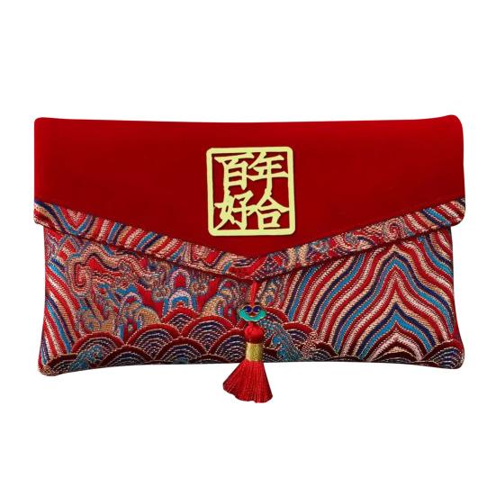 Свадебный красный конверт большой вместимости с вышивкой-благословением и кисточкой, красный конверт для денег в китайском стиле, красный конверт для денег на свадьбу