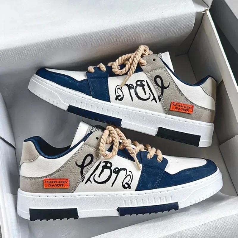 Мужские повседневные туфли на плоской подошве с принтом, мужские кроссовки, вулканизированные теннисные туфли, студенческие белые туфли, новые тканые туфли на шнуровке, мужские кроссовки