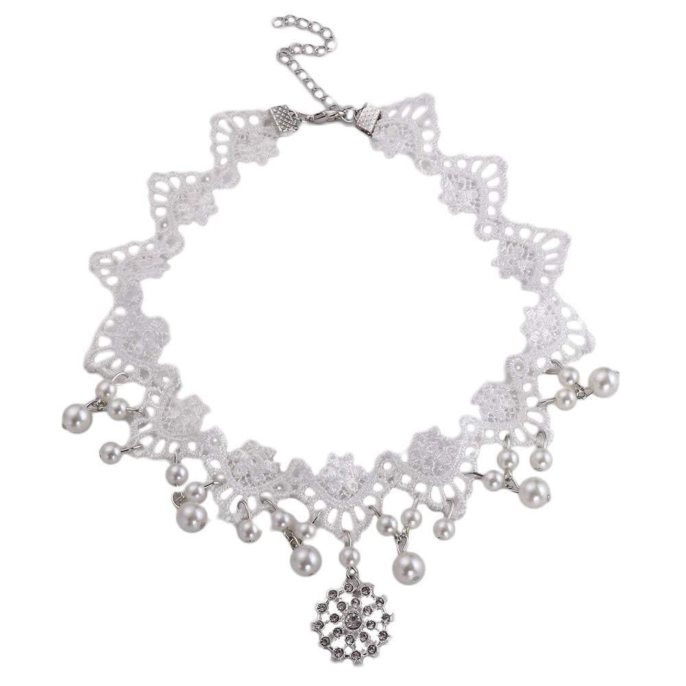 Selling Women's Gothic Chain Jewelry Steampunk Style Lace Multilayer Beads Necklace Choker White