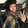 Premium Contrasting Color Plaid Fringed Scarf Couple Scarf Warm And Windproof Long Shawl Women