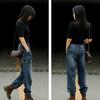 Spring and Autumn High Waist Work Clothes Jeans Women's Loose Pants Elastic Waist Straight Tube High Waist Slimming Pants