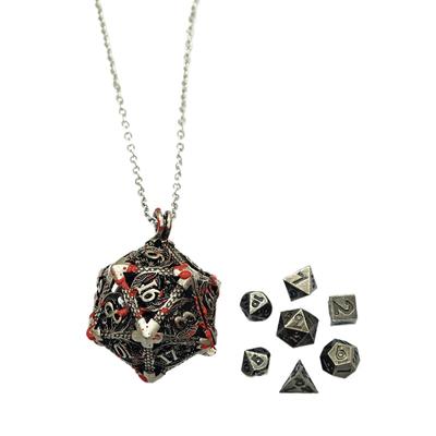 Мини-набор игральных костей с брелоком и цепочкой для ожерелья, бронзовый полый кулон, 7 шт., маленькие крошечные игральные кости, портативный набор металлических игральных костей DND, хорошо сбалансированный, легко читаемый