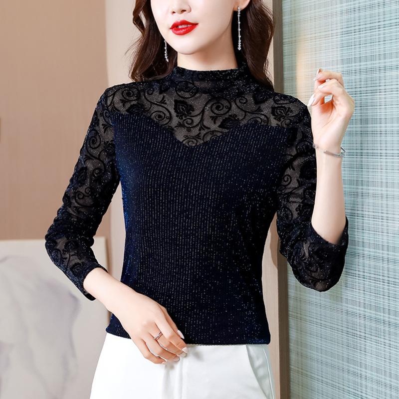 Черная нижняя рубашка женская весна и осень новая мама футболка с длинными рукавами осенне-зимний внутренний топ