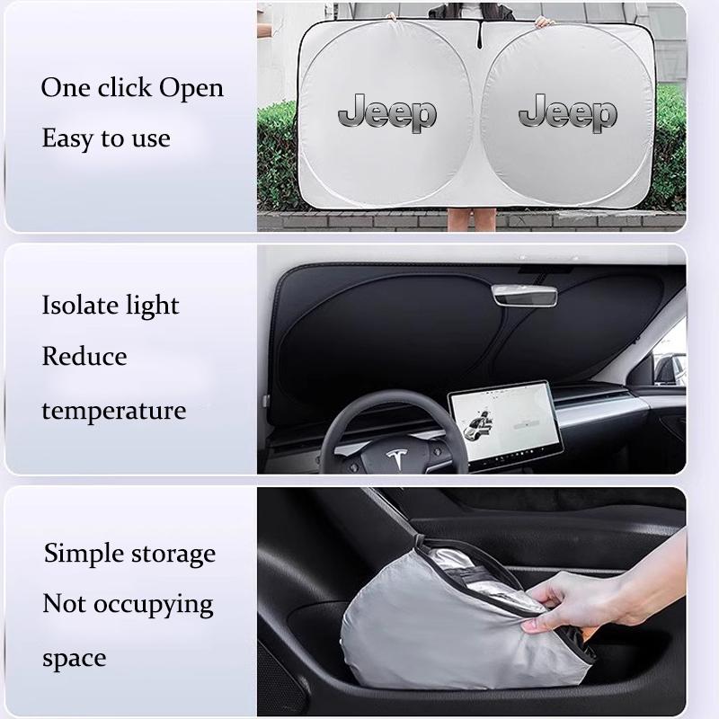 Car Windshield Sunshade UV Protection Cover Car Accessories For Jeep Grand Cherokee Wrangler JK Gladiator Compass Renegade Wagon AKX1