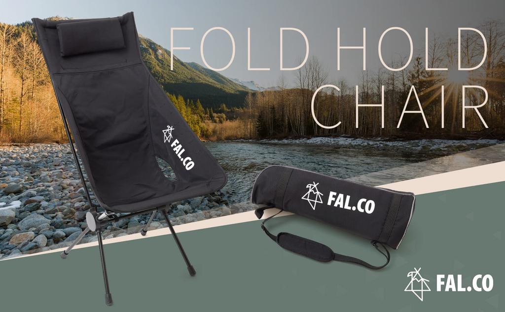 FAL.CO FOLD HOLD CHAIR - Складной стул с высокой спинкой - Для кемпинга на открытом воздухе, Складной, Черный, Боковые карманы, Рыбалка, Пеший туризм, Фестивали