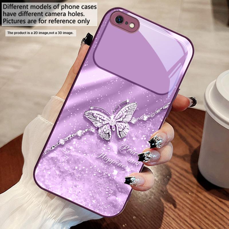 Элегантная синяя бабочка Для iPhone 17 Air 16 E 15 14 13 Plus 12 mini 11 17 Pro Max XR Xs Max 16E 7 8 Закаленное стекло Чехол для телефона