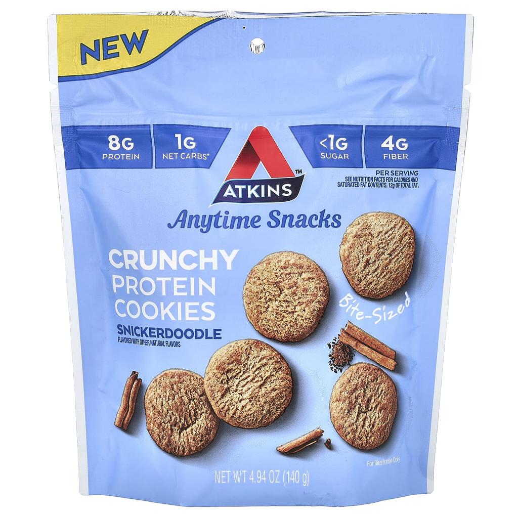 Atkins Anytime Snack, Crunch Protein Cookie, Snickerdoodle, 140 G (4.94 Oz)