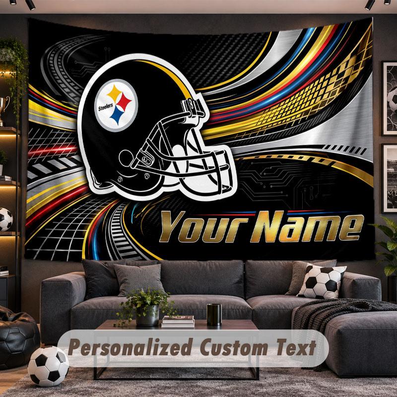 Wall Hanging Tapestry Custom NamePittsburgh Steelers Pattern Personalized Printed Fabric Wall Decor