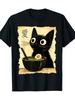 [ Kawaii Mushukli Futbolka]  Erkaklar uchun Kawaii Mushukli Ramen Grafikali Futbolka - Kundalik O'qikli Bo'yinli, Qisqa Yengli, Mashinada Yuvishga Yaroqli