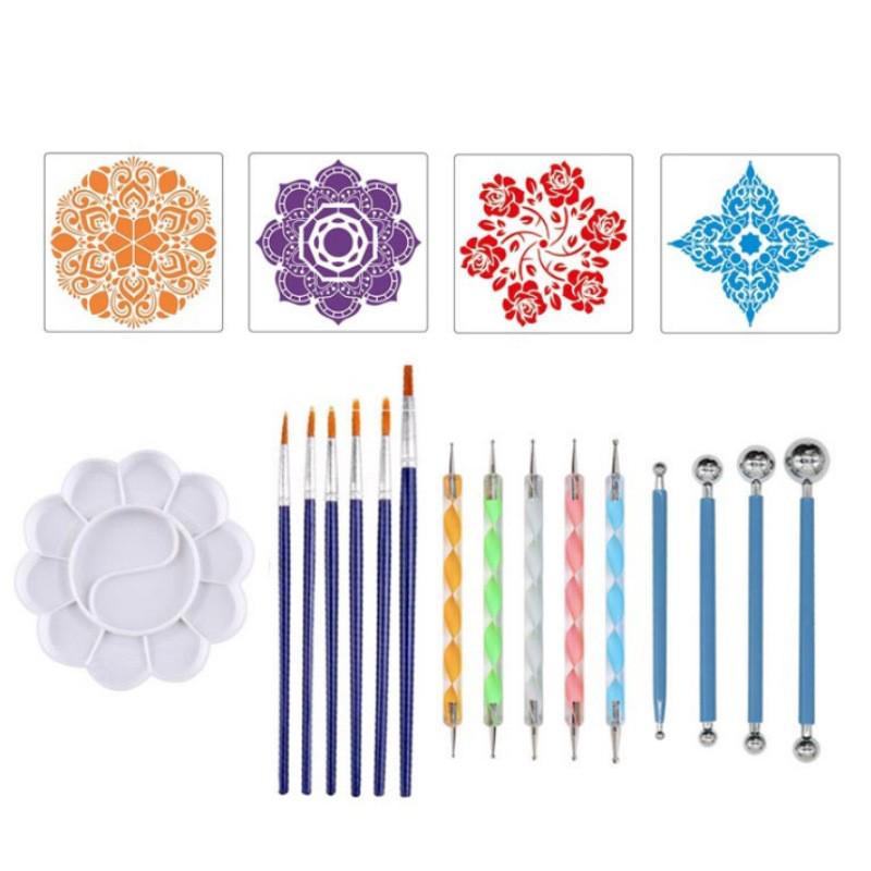 Набор инструментов для точечной росписи мандалы, межграничный, с полыми шаблонами для росписи камней и разноцветными точечными ручками
