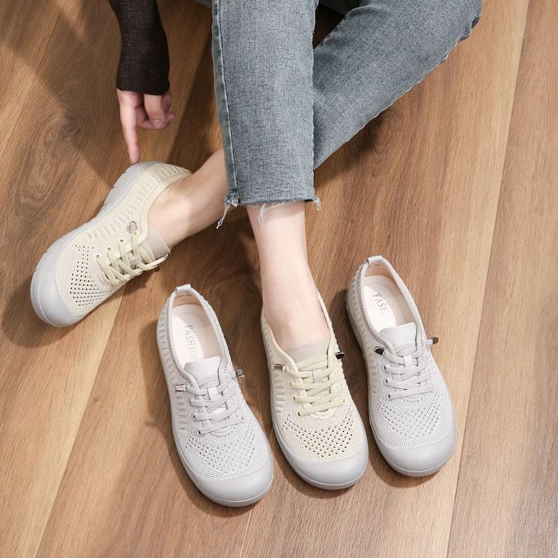 Весенне-летние вязаные ультралегкие сандалии с мягкой подошвой, нескользящие, дышащие, одинарные туфли, сетчатые, для ходьбы, для пожилых, с полыми женскими сандалиями