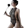 Sexy lingerie small flower suspenders pure desire sexy transparent lace backless one-piece lace-up passion uniform
