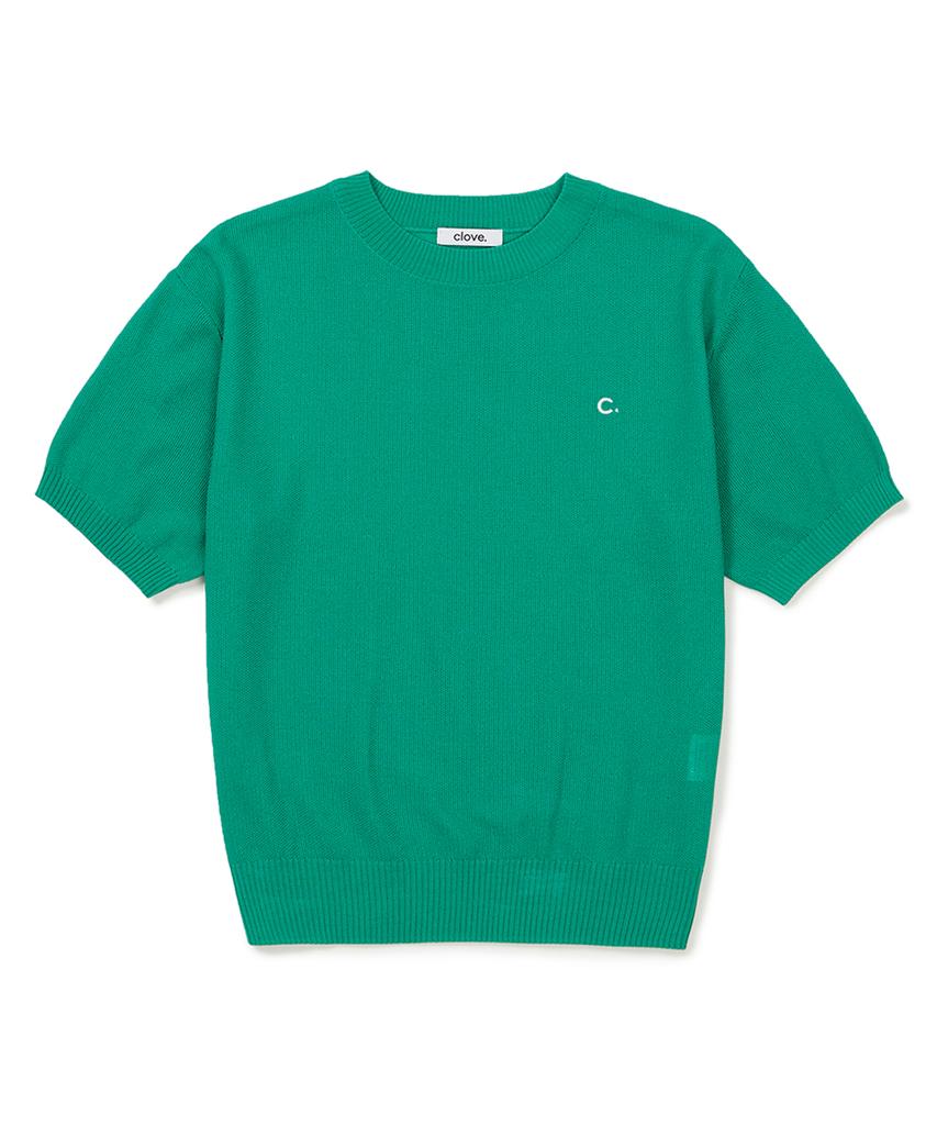 CLOVE [23Ss Clove] Круглый вырез с логотипом, вязаный свитер (зеленый)